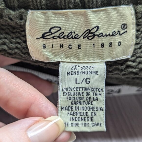 Vintage Eddie Bauer Olive Green Cable Knit Crewneck Sweater Size Large - Picture 5 of 10